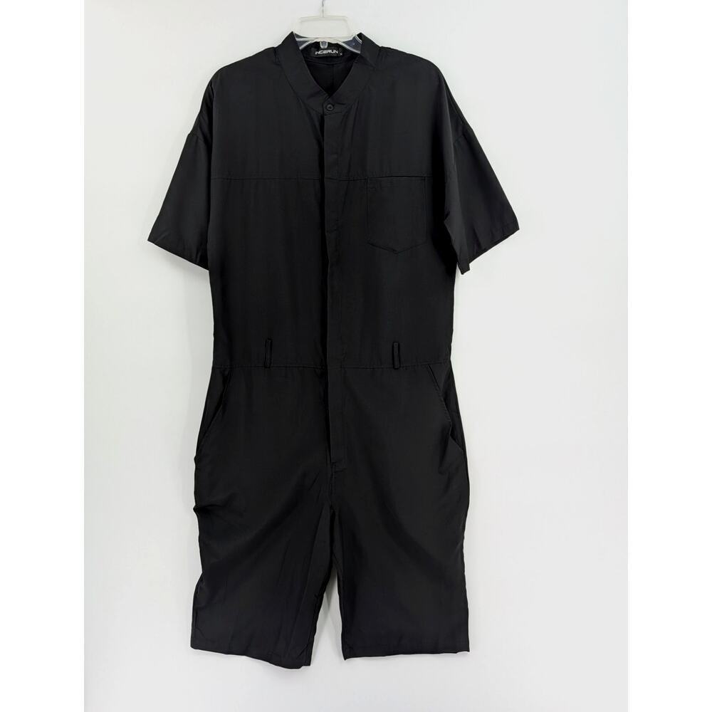 Incerun Mens Romper Medium Black Band‎ Collar Jumpsuit Party Festival
